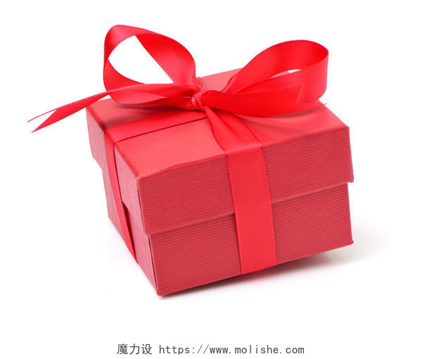 红色礼品盒丝带孤立在白色背景七夕214情人节520情人节